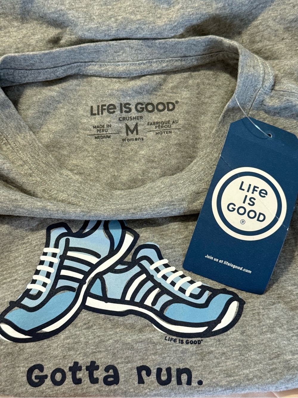 NWT Life Is Good Women’s Gray Short Sleeve “Gotta Run” T-Shirt - M